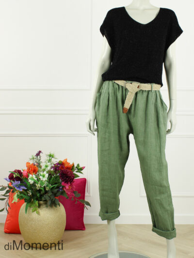 Linnen Broek Nancy - Army Groen