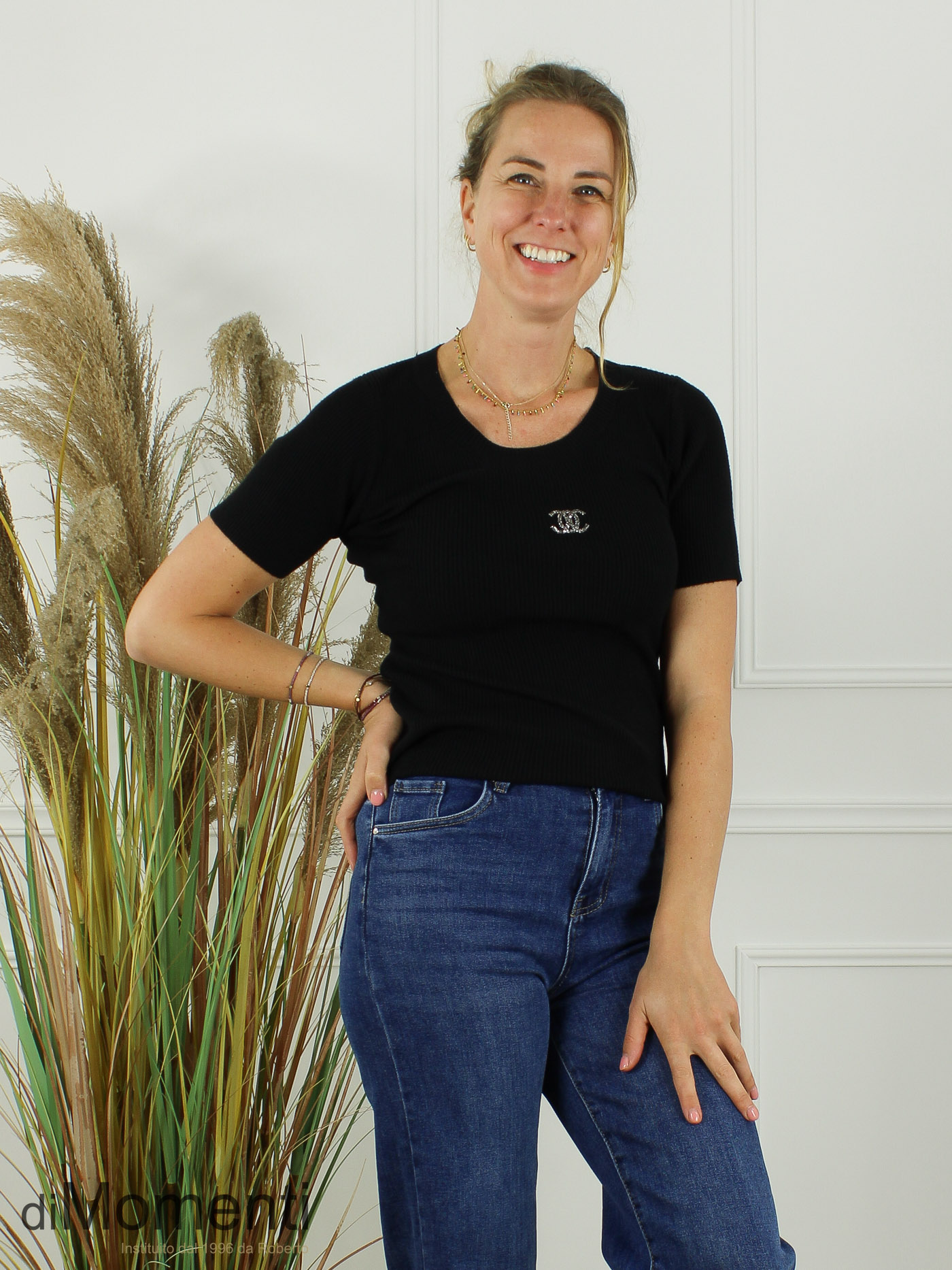 Top Cheryl Korte Mouw  - Zwart