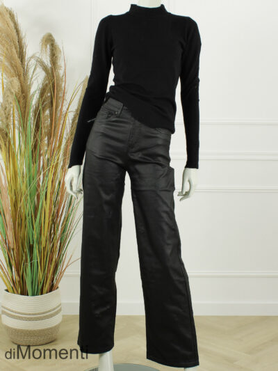Goodies Wide Leg Stretch Jeans Leatherlook - Zwart