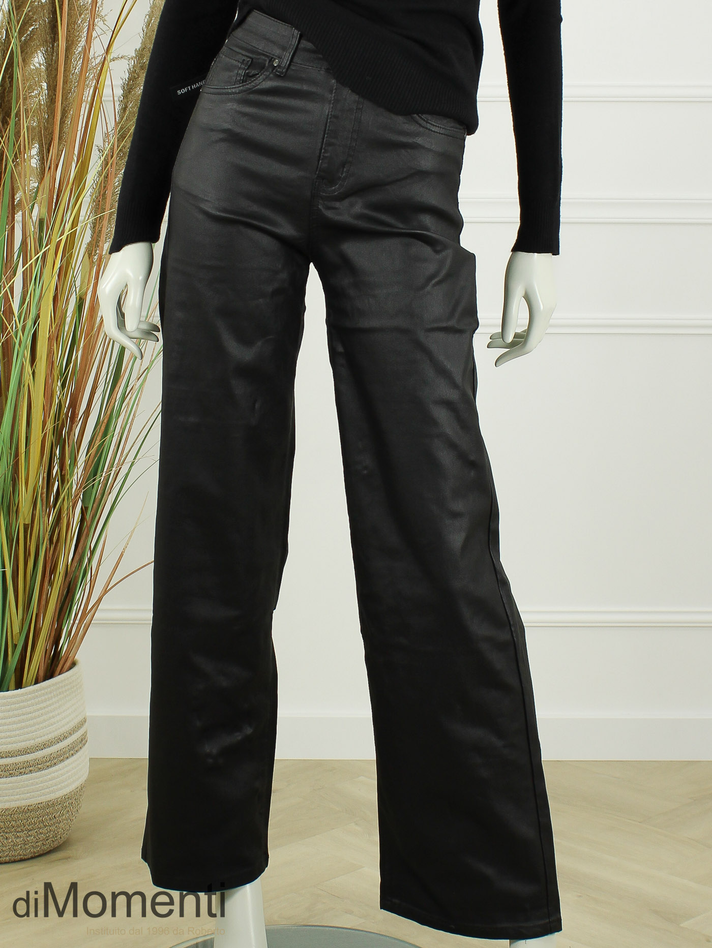 Goodies Wide Leg Stretch Jeans Leatherlook - Zwart