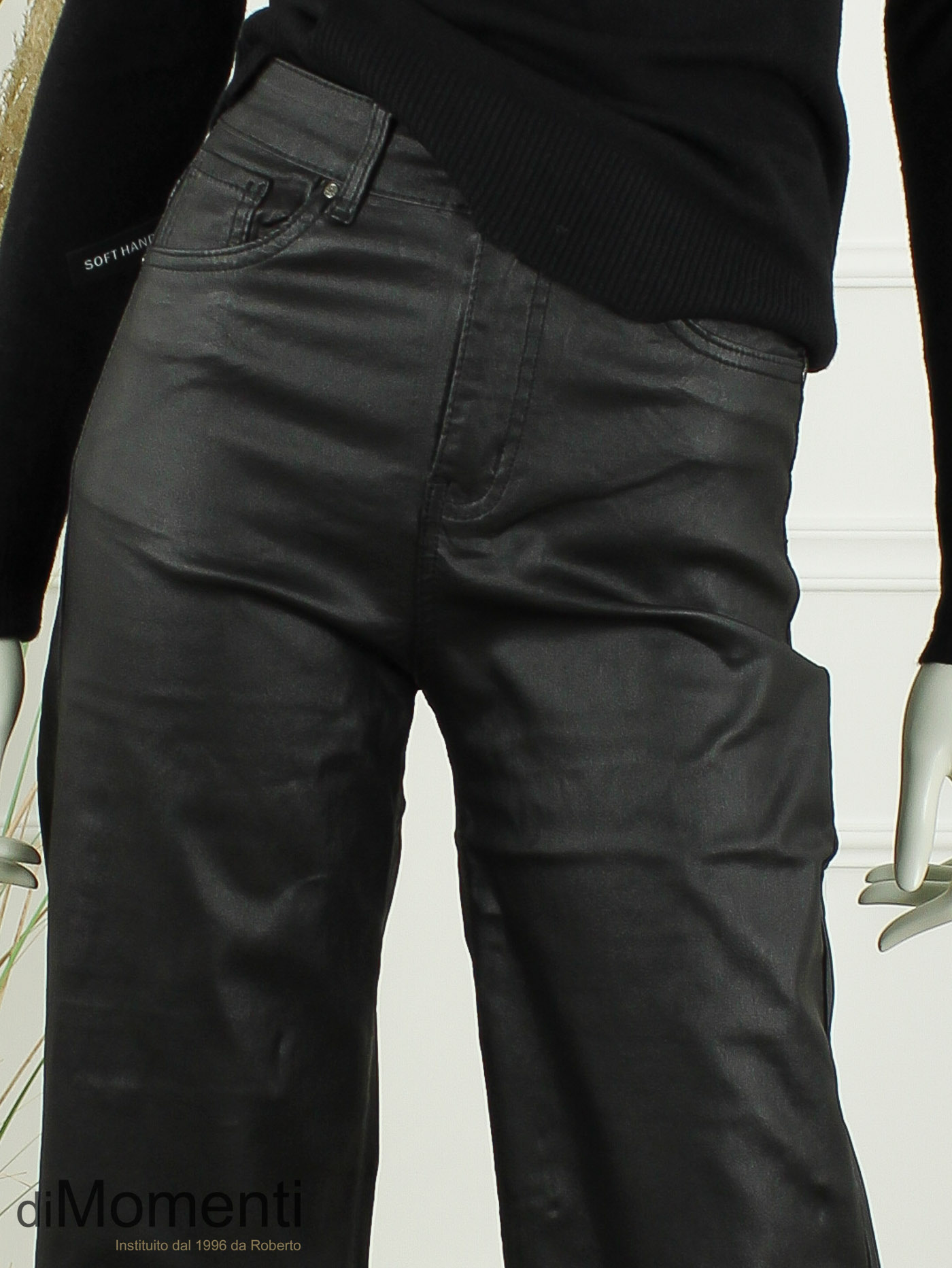 Goodies Wide Leg Stretch Jeans Leatherlook - Zwart