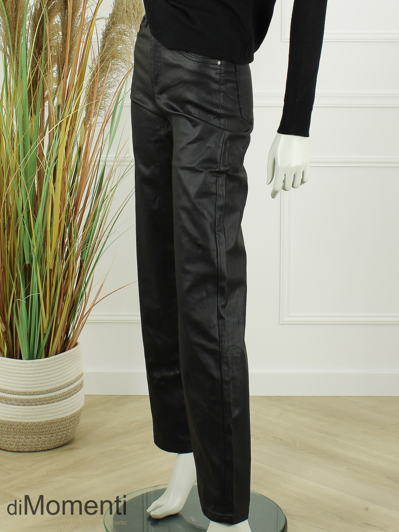 Goodies Wide Leg Stretch Jeans Leatherlook - Zwart