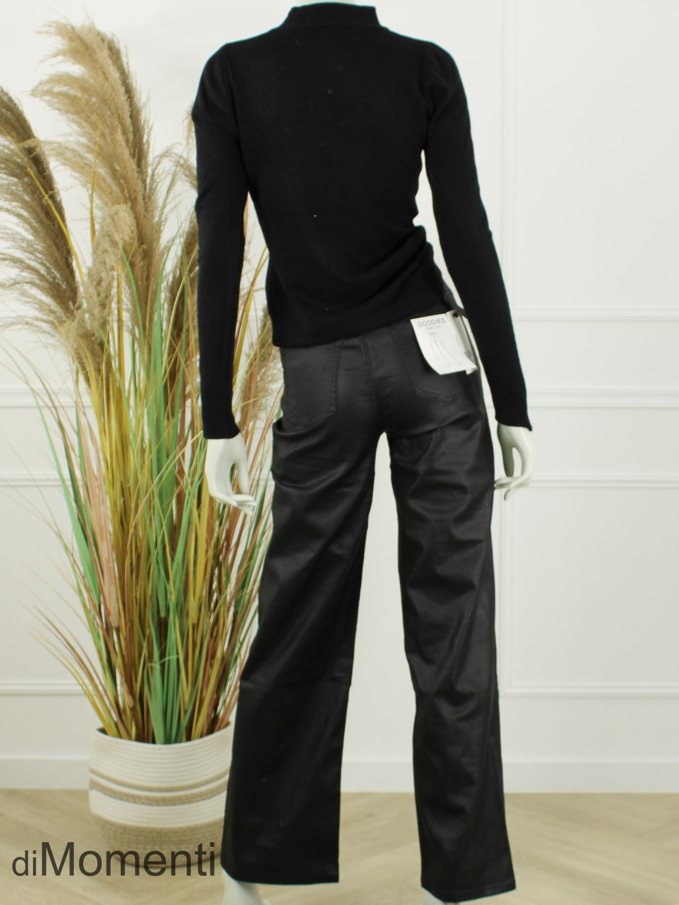 Goodies Wide Leg Stretch Jeans Leatherlook - Zwart