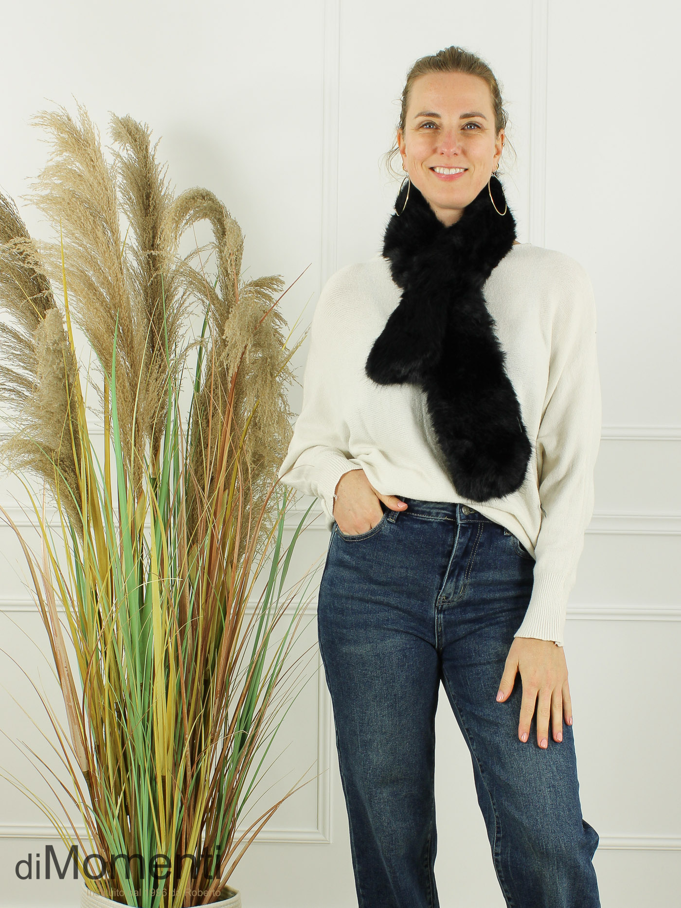 Faux Fur pull-through Sjaal Blanche - Zwart