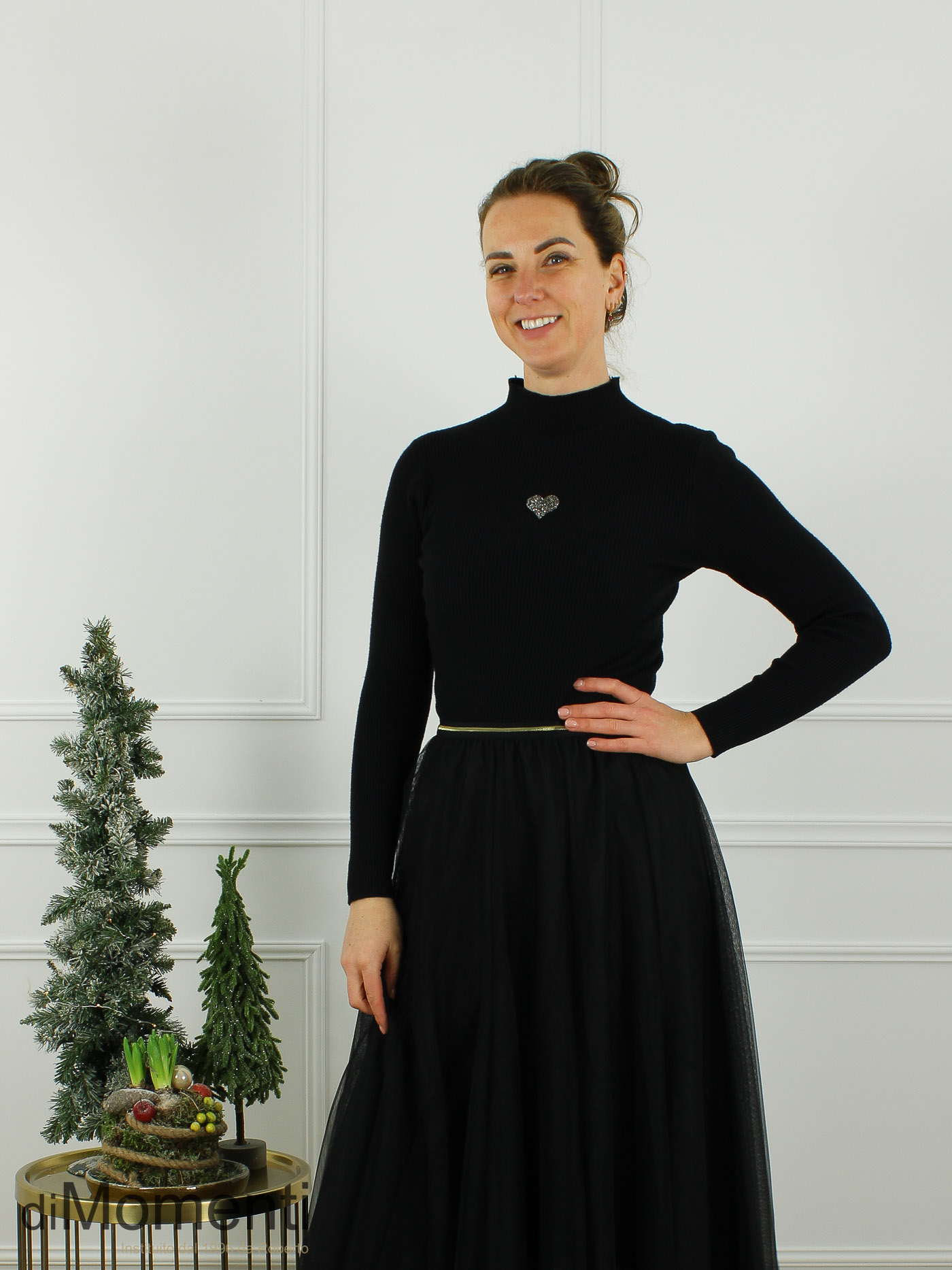 Top Cheryl Lange mouw Hart - Zwart