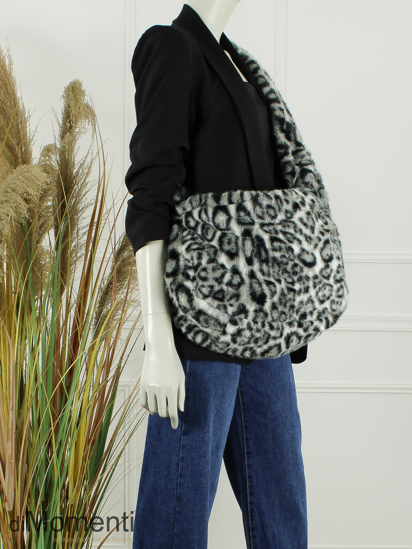 Faux Fur Tas Animal - Beige / Grijs