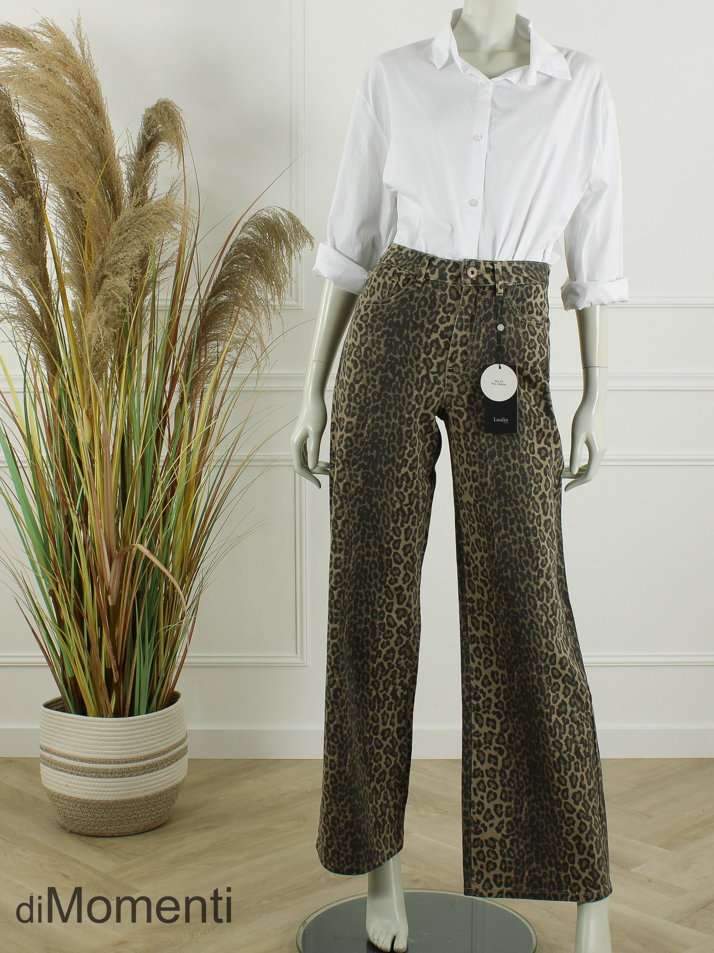 Laulia Wide Leg Jeans Animal Print - Beige