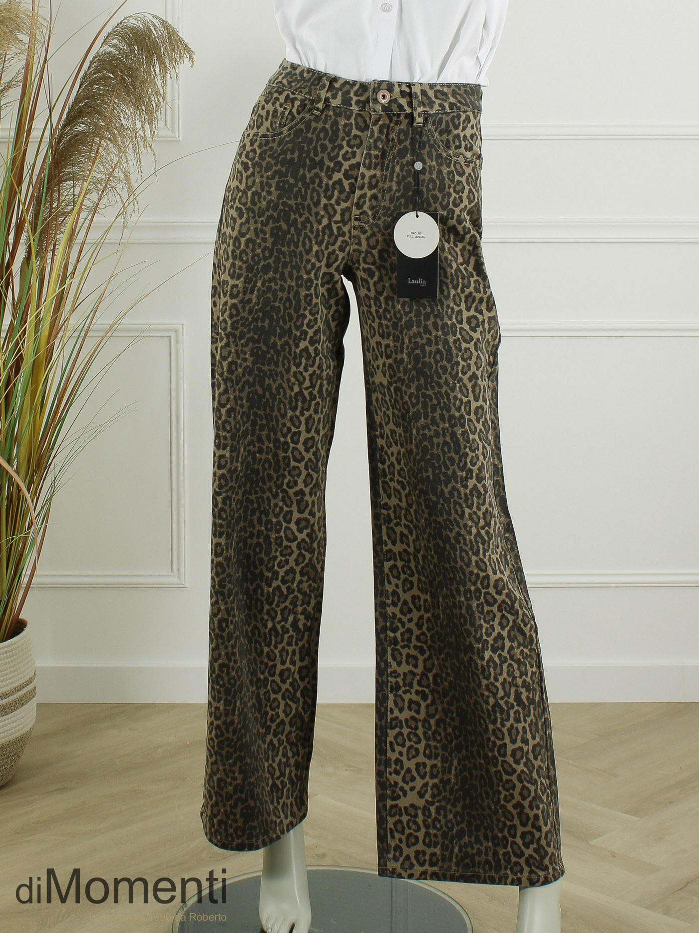Laulia Wide Leg Jeans Animal Print - Beige