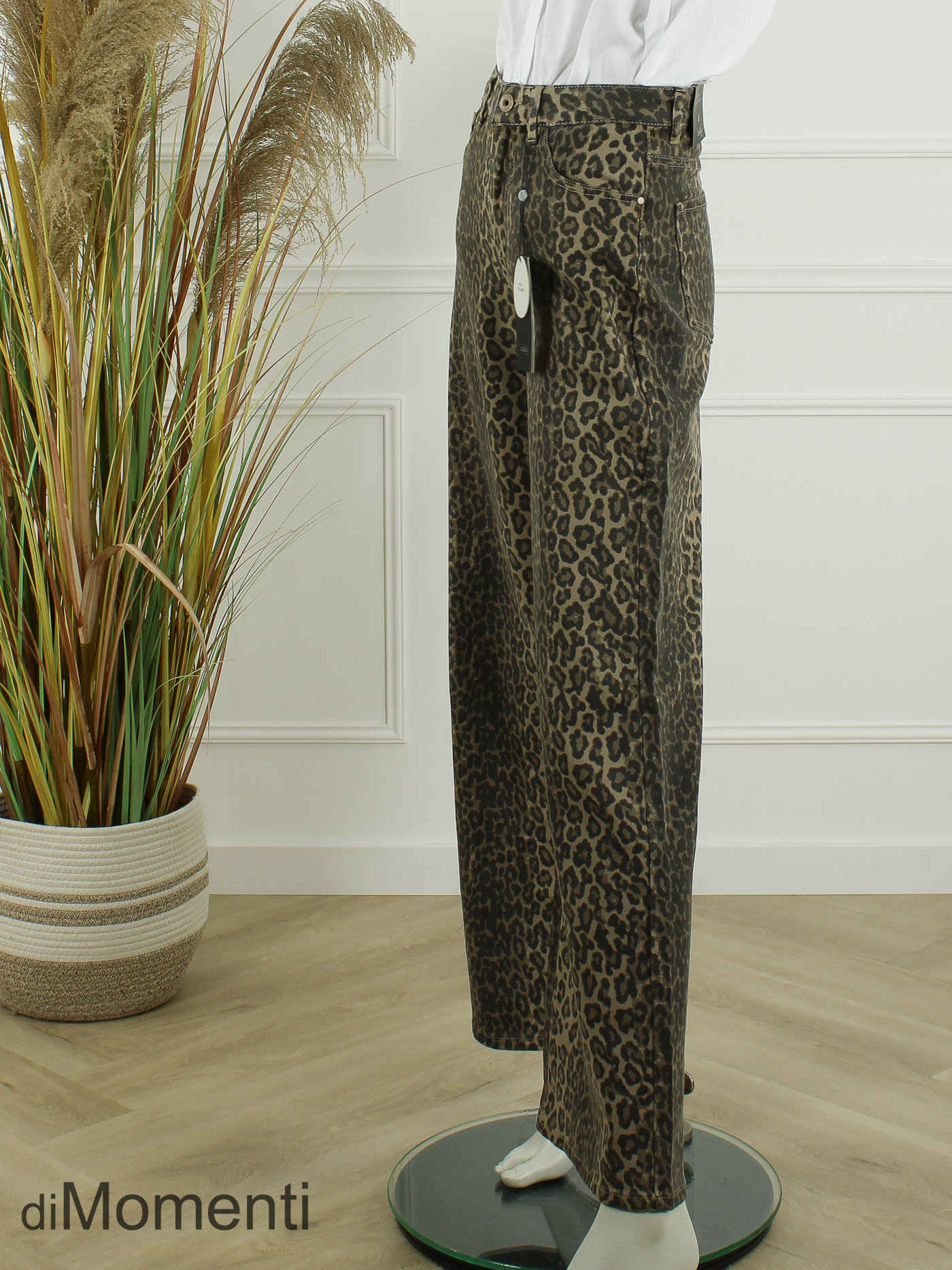 Laulia Wide Leg Jeans Animal Print - Beige