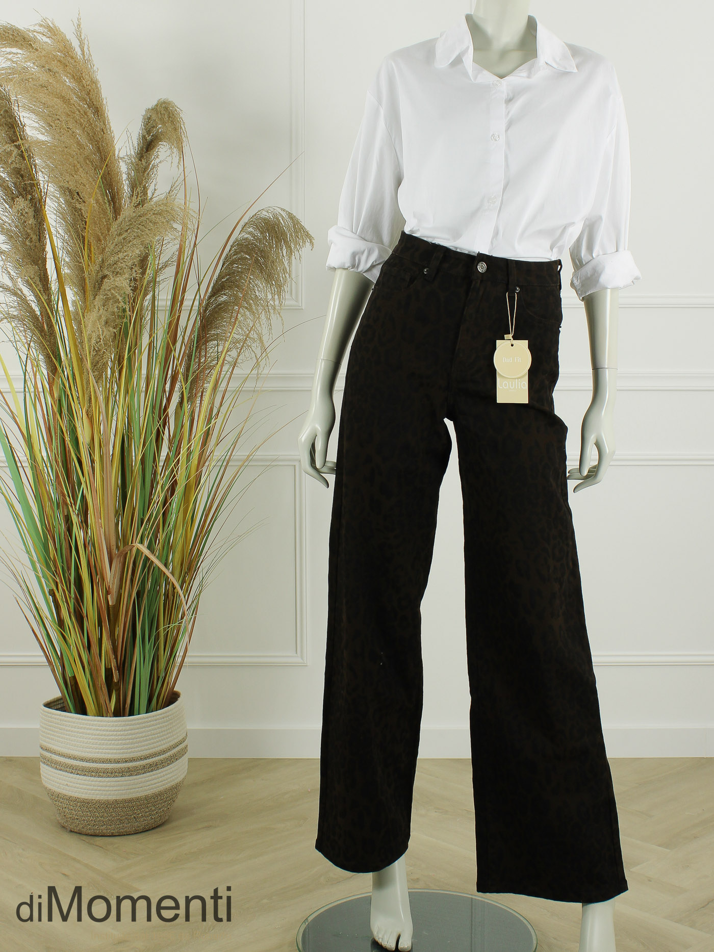 Laulia Wide Leg Jeans Animal Print - Coffee