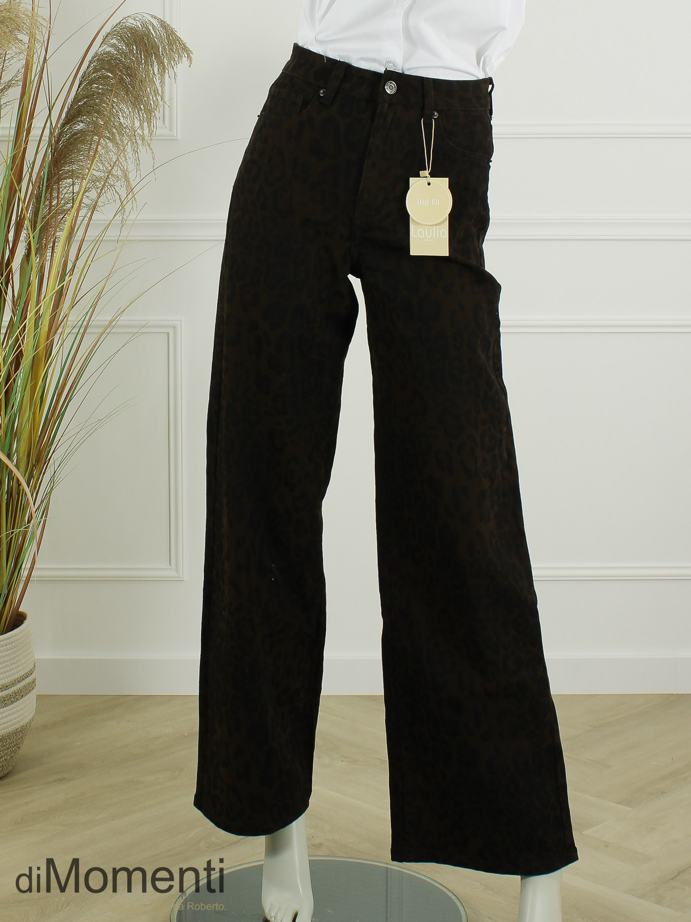 Laulia Wide Leg Jeans Animal Print - Coffee