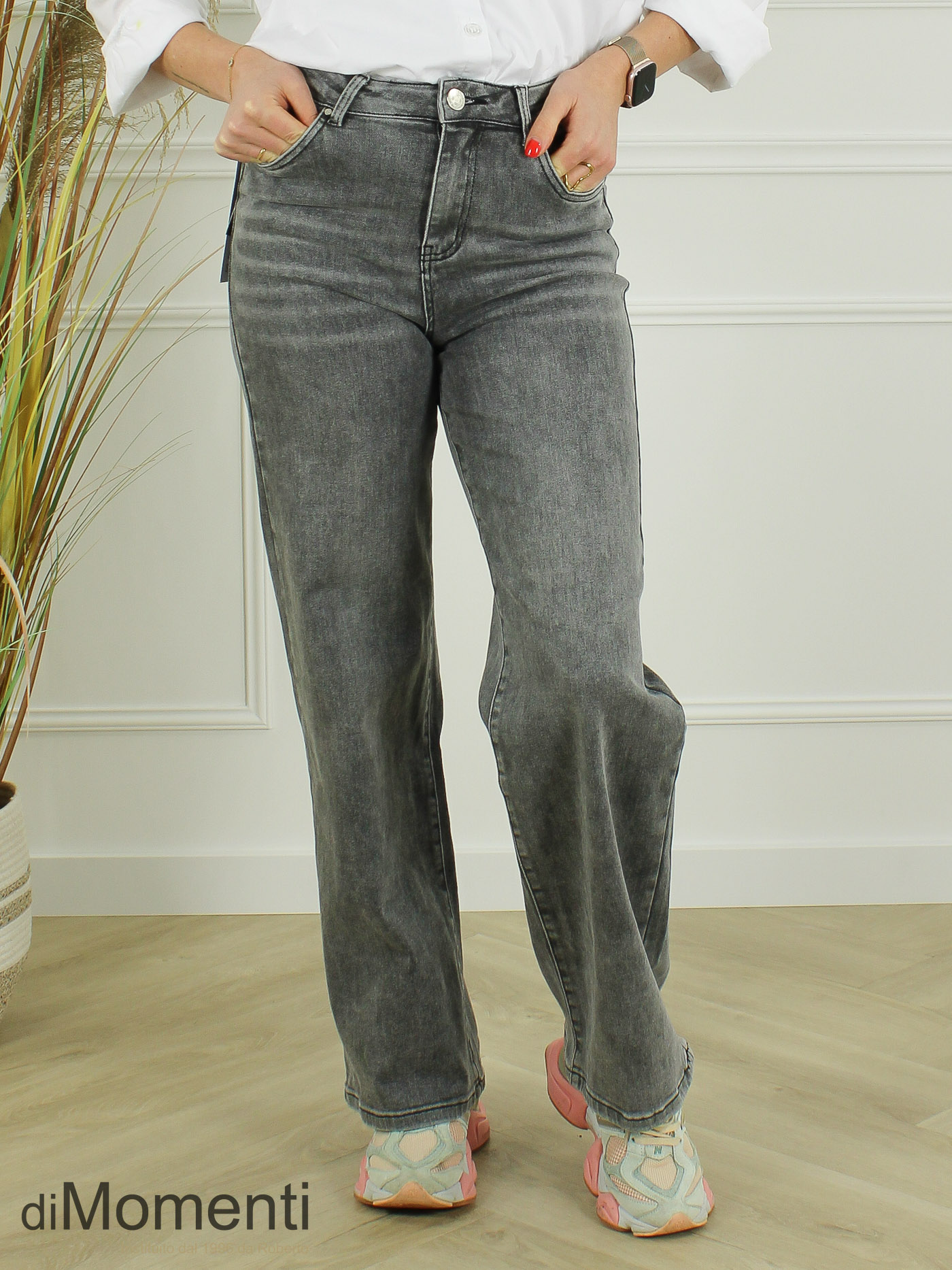 Goodies Wide Leg Stretch Jeans – Grijs