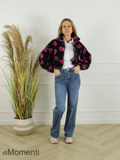 Teddy Jacket Flower - Zwart