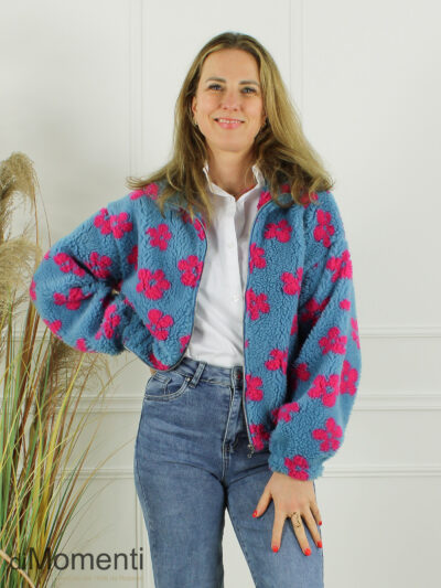 Teddy Jacket Flower - Blauw