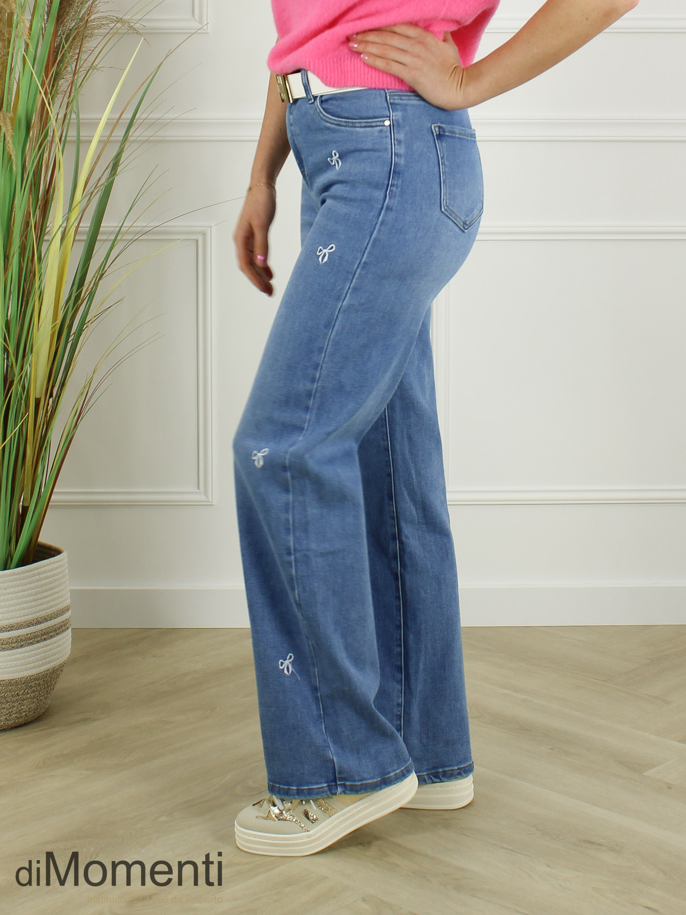 Goodies Wide Leg Stretch Jeans Strik - Blauw