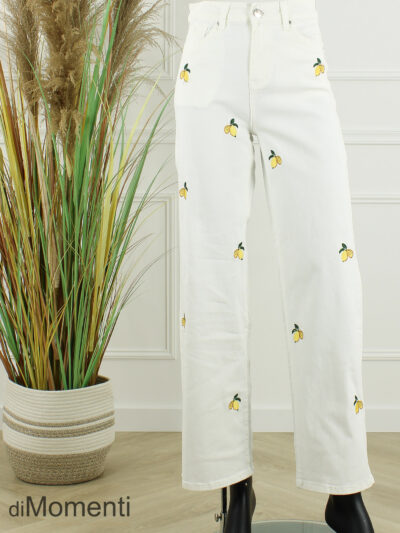 Goodies Wide Leg Stretch Jeans Citroen– Off White