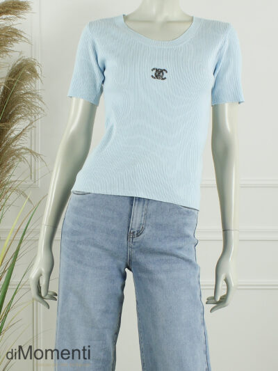 Top Cheryl Korte Mouw  - Licht Blauw