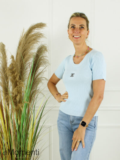 Top Cheryl Korte Mouw  - Licht Blauw