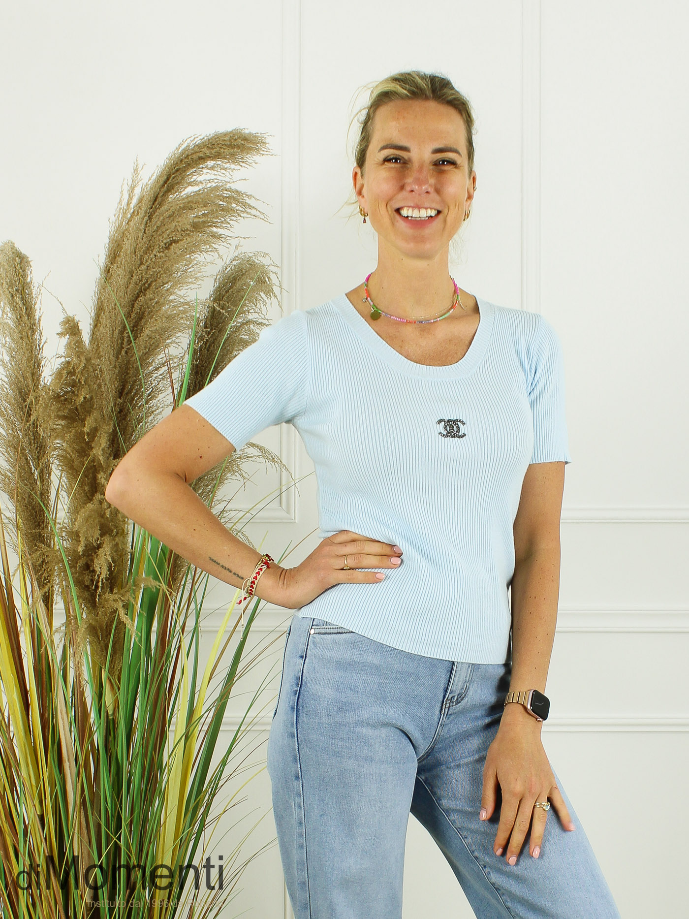 Top Cheryl Korte Mouw - Licht Blauw