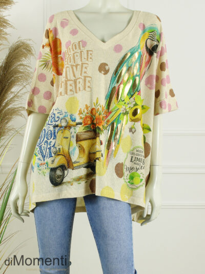 Top Oversized Modena - Licht Beige / Print 1