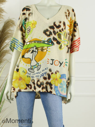 Top Oversized Modena - Licht Beige / Print 2