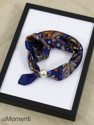 Zijde Look Sjaal  Parel - Print 3 / Navy