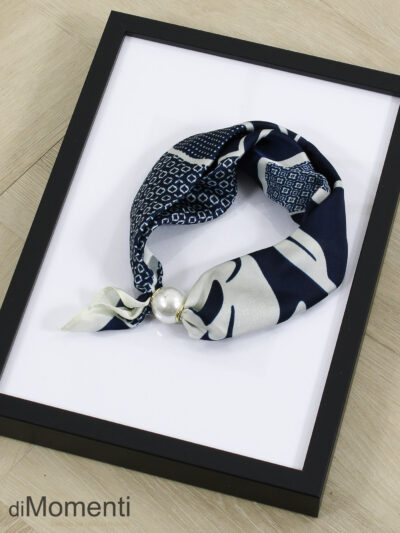 Zijde Look Sjaal  Parel - Print 7 / Navy