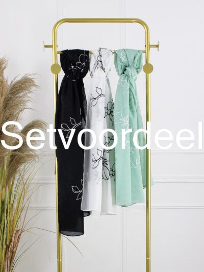 Mix Sjaals - Set 12 Zwart / Wit / Licht Groen