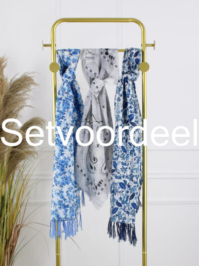 Mix Sjaals - Set 3 Navy / Blauw / Licht Grijs