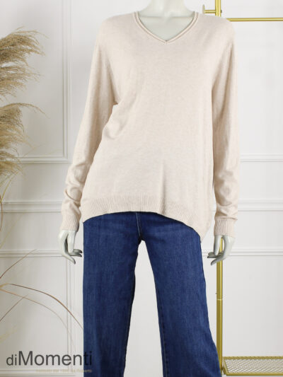 Fijn Brei Top V-Hals Mabel - Beige Melee