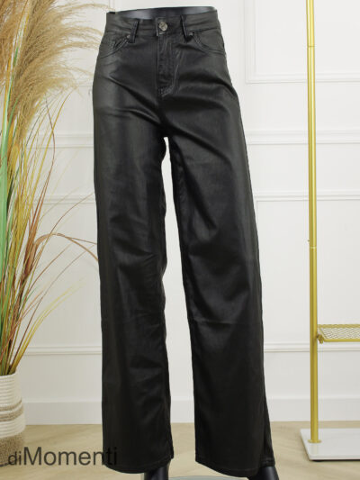 Goodies Wide Leg Stretch Jeans – Leather Look Zwart