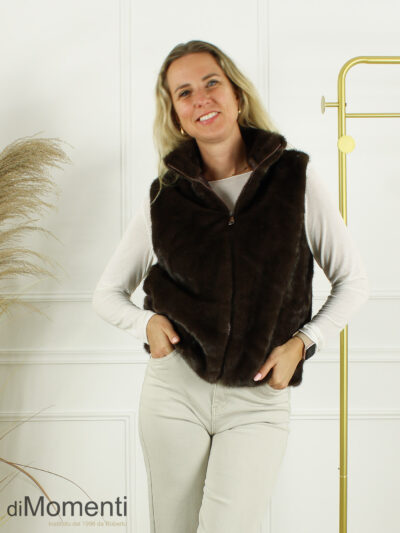 Fake Fur Gilet Messina - Coffee Melé
