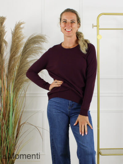 Fijn Brei Top Ronde Hals Alice - Aubergine