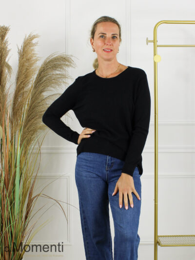 Fijn Brei Top Ronde Hals Alice - Zwart
