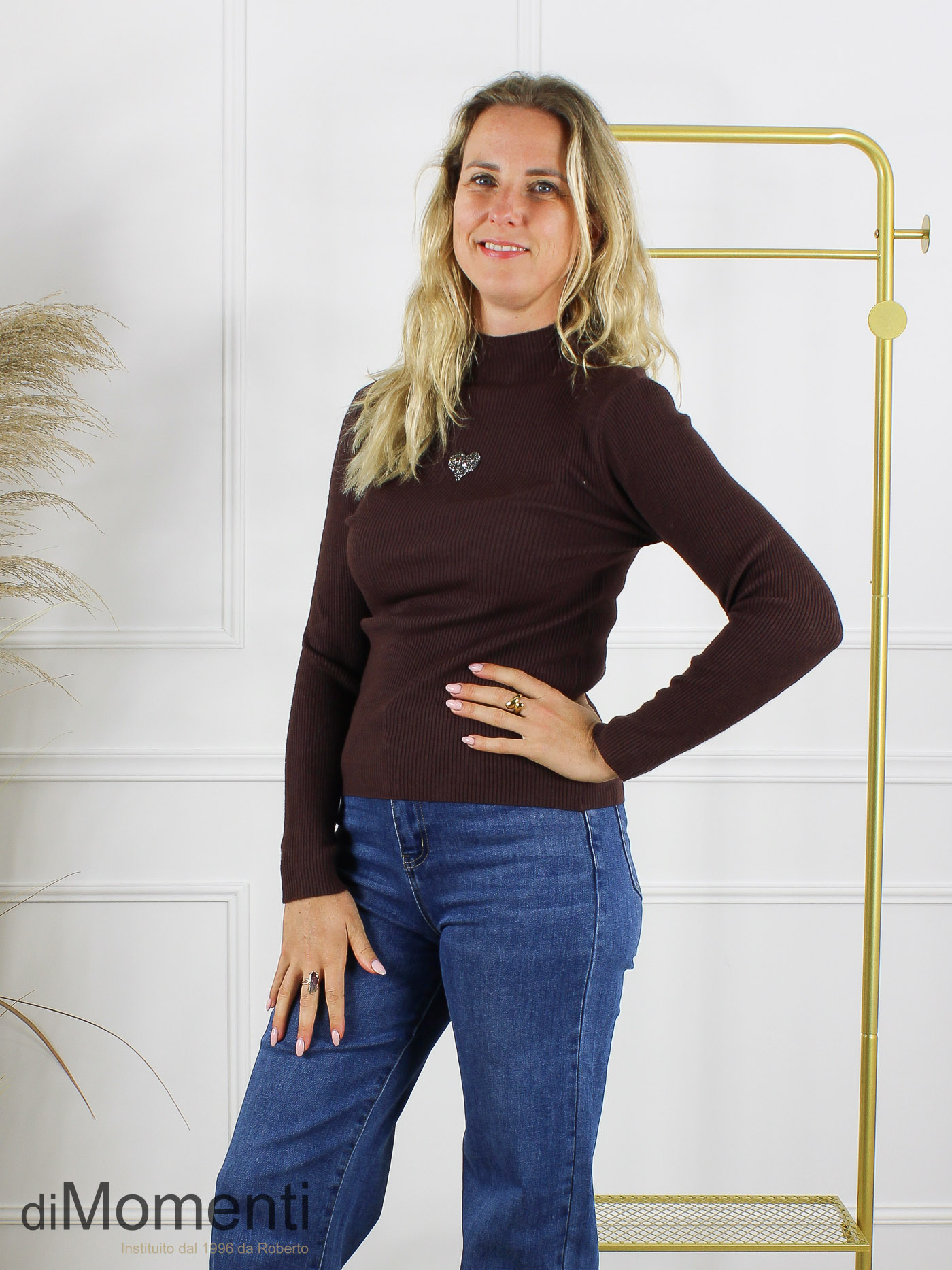 Top Cheryl Lange mouw Hart - Coffee