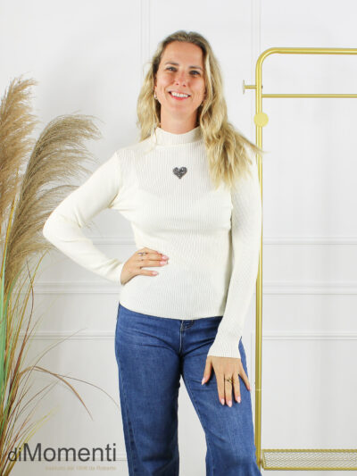 Top Cheryl Lange mouw Hart - Ecru