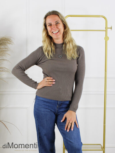 Top Cheryl Lange mouw Hart - Taupe