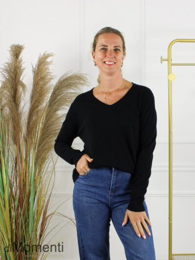 Fijn Brei Top V-Hals Mabel - Zwart
